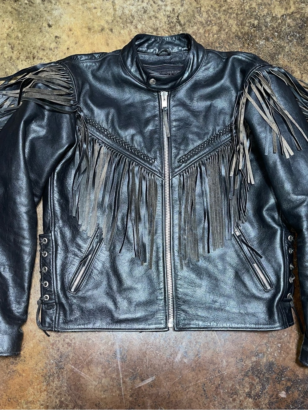 Men's Black Leather Fringe Bomber Jacket